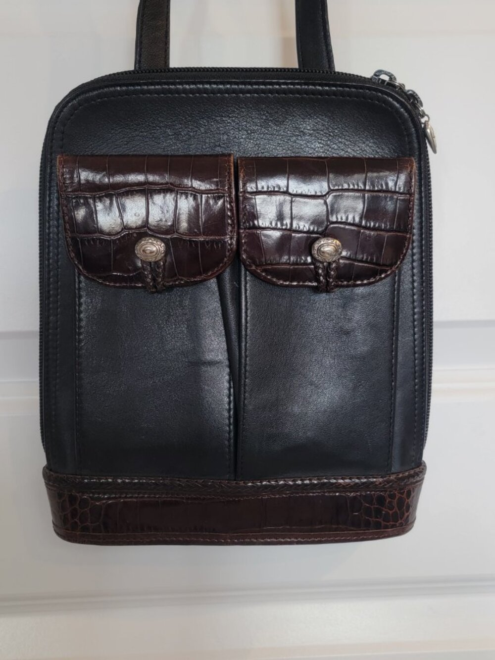 Brighton One World Black Brown Croc Leather Shoulder Bag